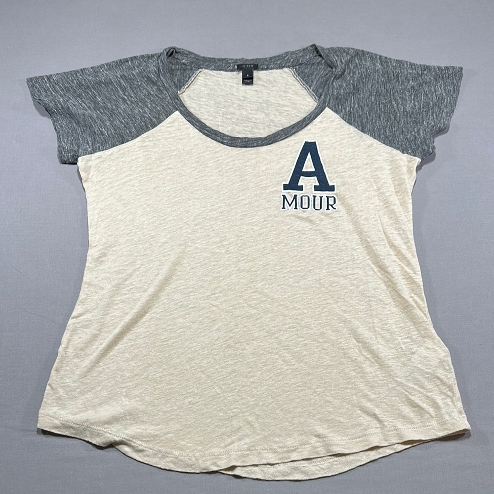 J Crew "Amour" Graphic Print Baseball Style T-Shirt - Small